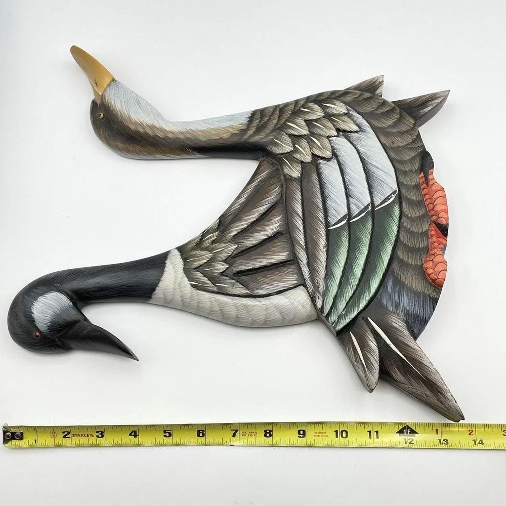 Vintage‎ Carved Wood Goose Duck Wall Art 14x13 Philippines Hand Painted